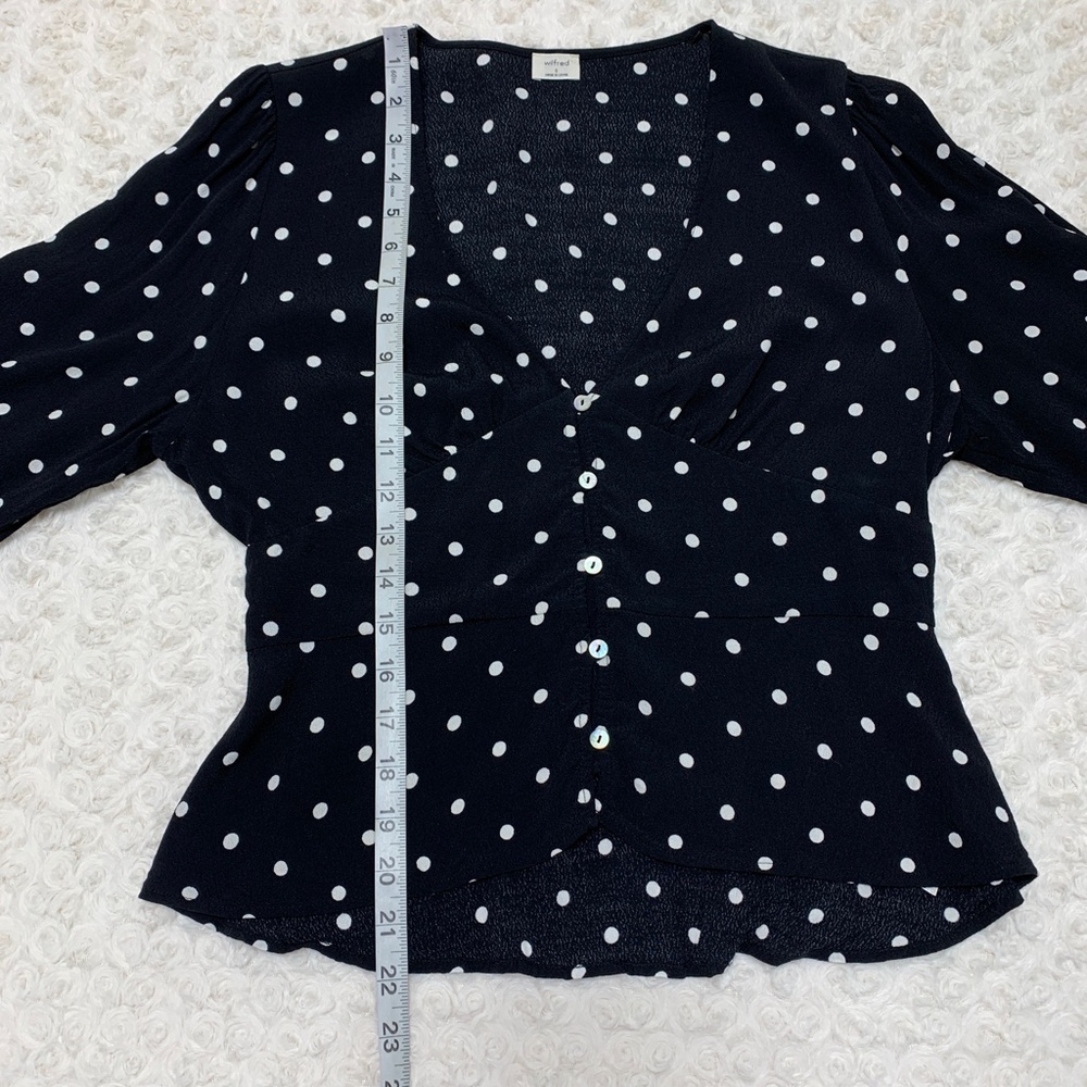 Aritzia Wilfred New Prairie Blouse Black White Polka Dot Sz S - Picture 14 of 14